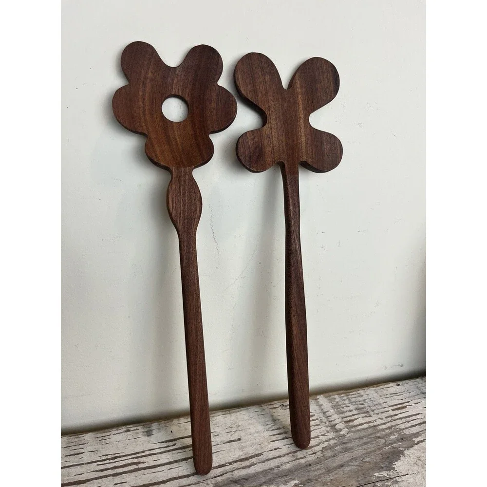 Floral Wooden Beechwood Salad Tongs By Areware 14” x 4” By Selena Liu Boho Decor